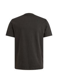 Mørkegrå bomulds t-shirt med korte ærmer og rund hals, med en glat tekstur og lige underkant. Ingen synlige mønstre eller grafik.
