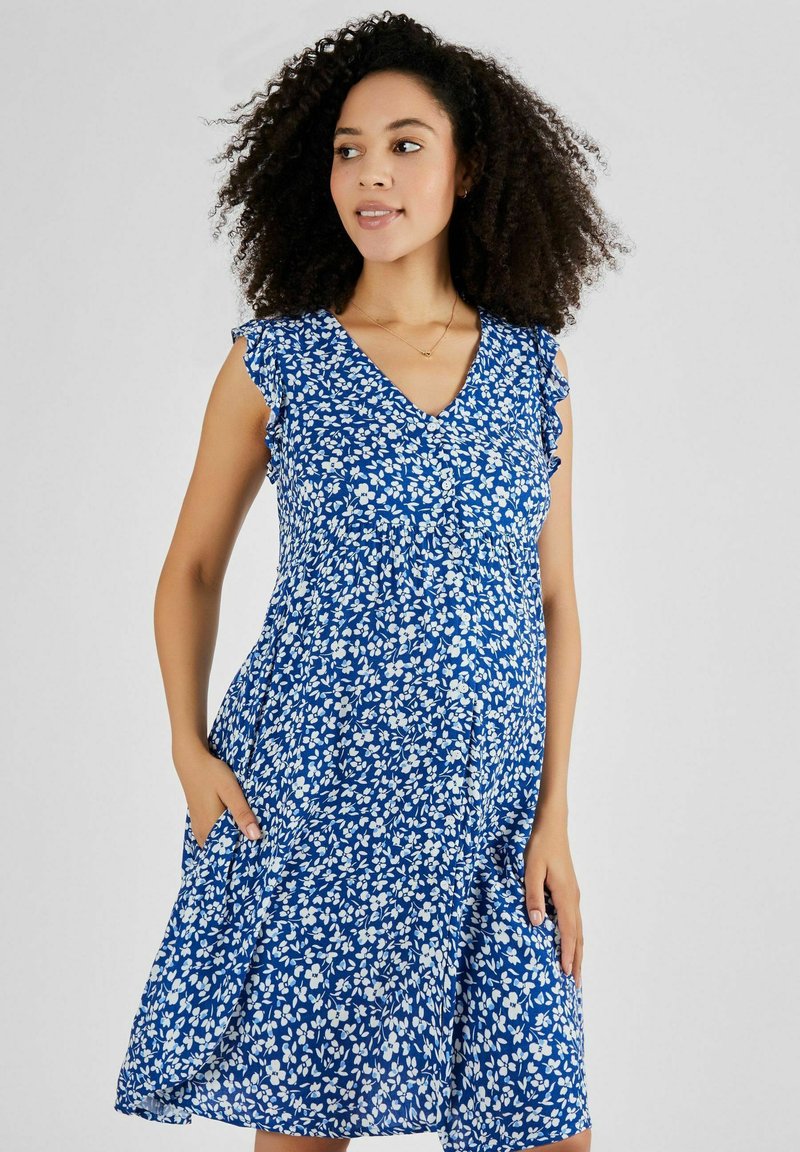 JoJo Maman Bébé FRILL SLEEVE MATERNITY - REGULAR FIT - Rochie tip cămașă - blue