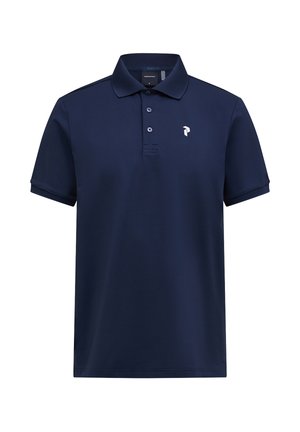 Polo a maniche corte blu nav Navy con tre bottoni e un piccolo logo bianco angolare sul petto sinistro.