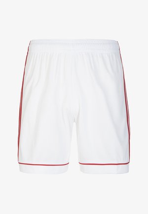 Shorts bianchi realizzati in tessuto leggero, con strisce laterali rosse. La vita è elasticizzata per un comfort ottimale e presenta una finitura liscia.