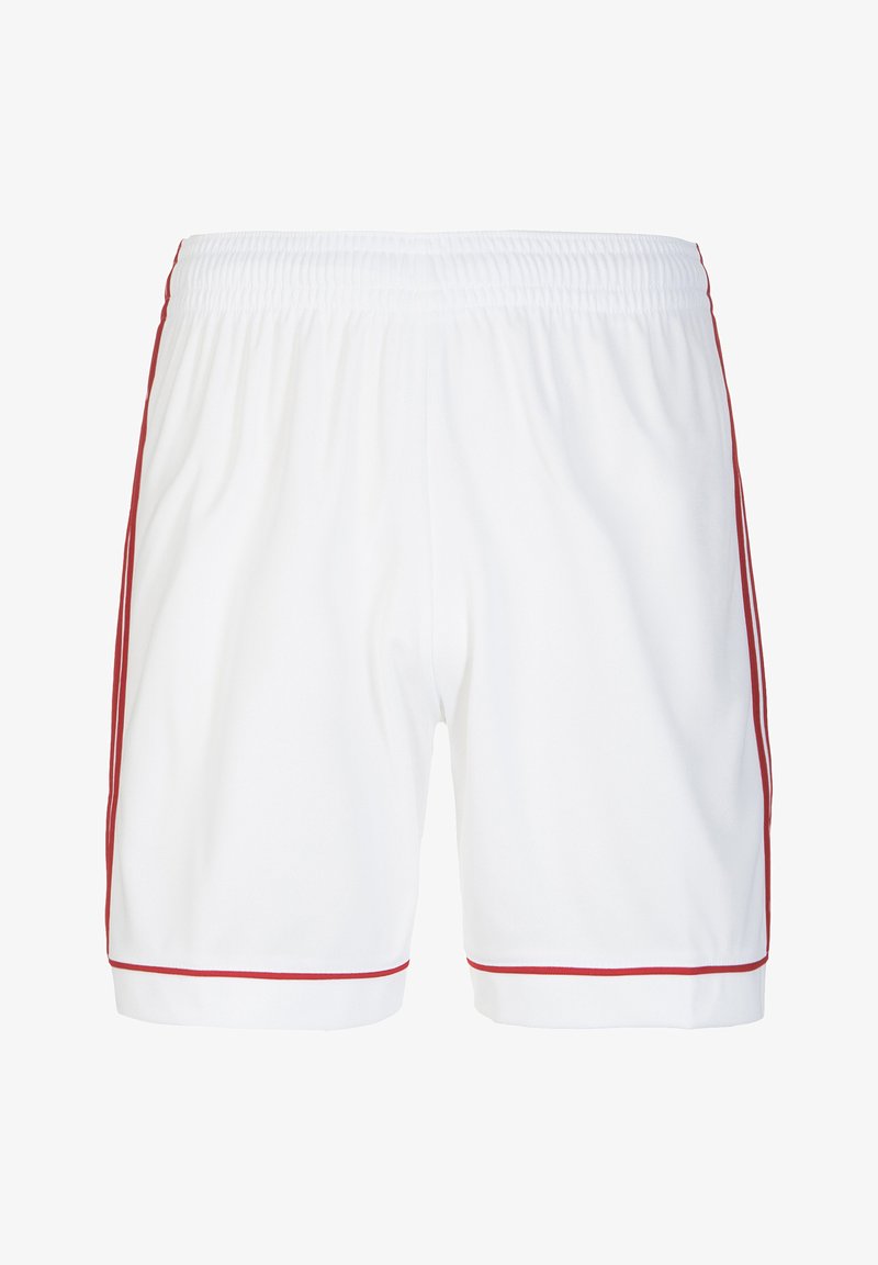 Shorts bianchi realizzati in tessuto leggero, con strisce laterali rosse. La vita è elasticizzata per un comfort ottimale e presenta una finitura liscia.