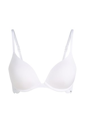 Witte gladde gevormde cup beha met verstelbare bandjes en lichte beugelondersteuning, ontworpen voor dagelijks gebruik.