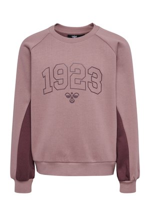 Helles mauve Sweatshirt mit "1923" in Dunkelbraun bedruckt. Verfügt über Raglanärmel und dunklere mauve Akzente an den Seiten. Weicher Stoff.