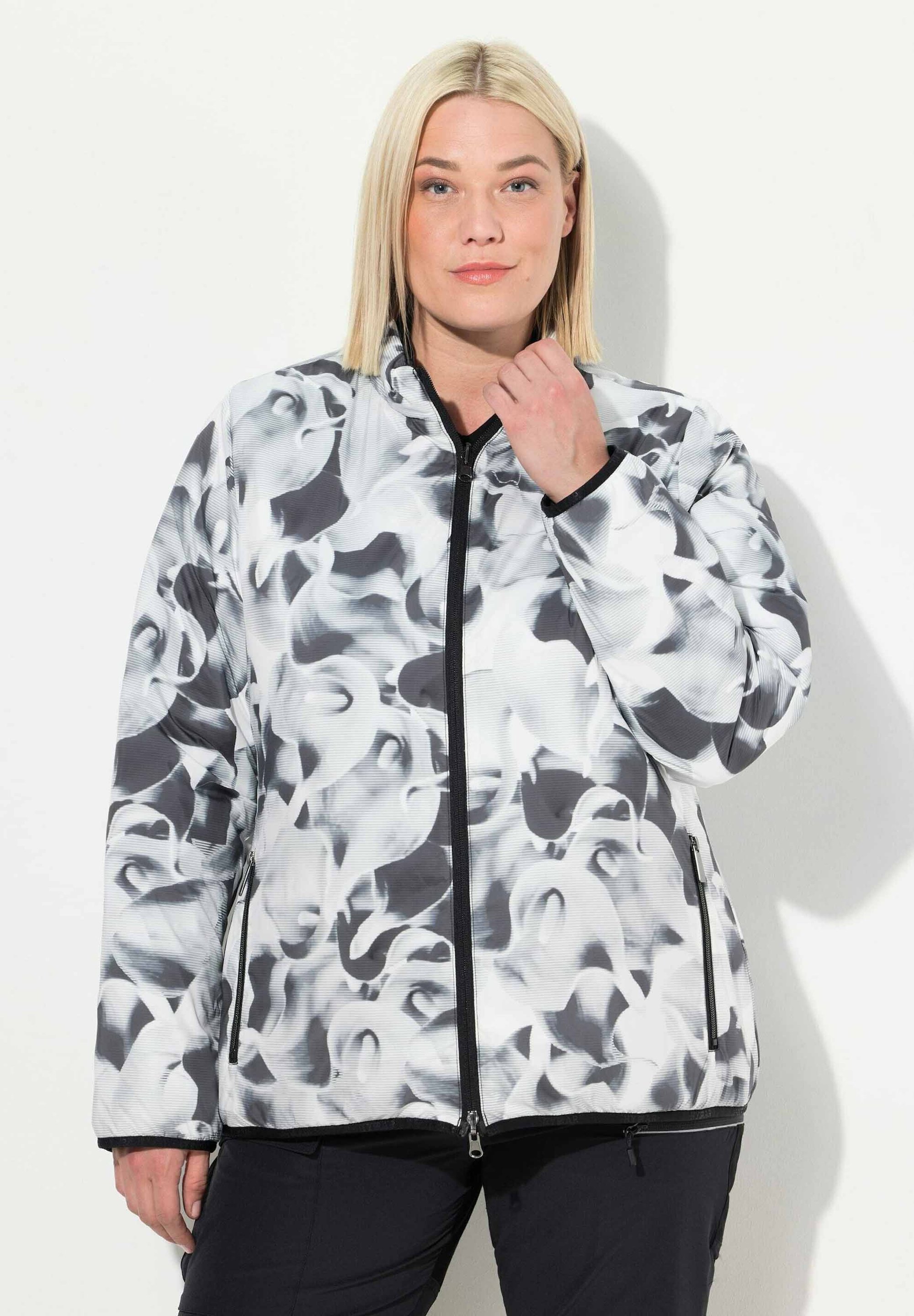 Ulla Popken Vestido De Sudadera, Costuras Decorativas, Cuello Alto, Manga 3/4, Negro, 42/44 EU