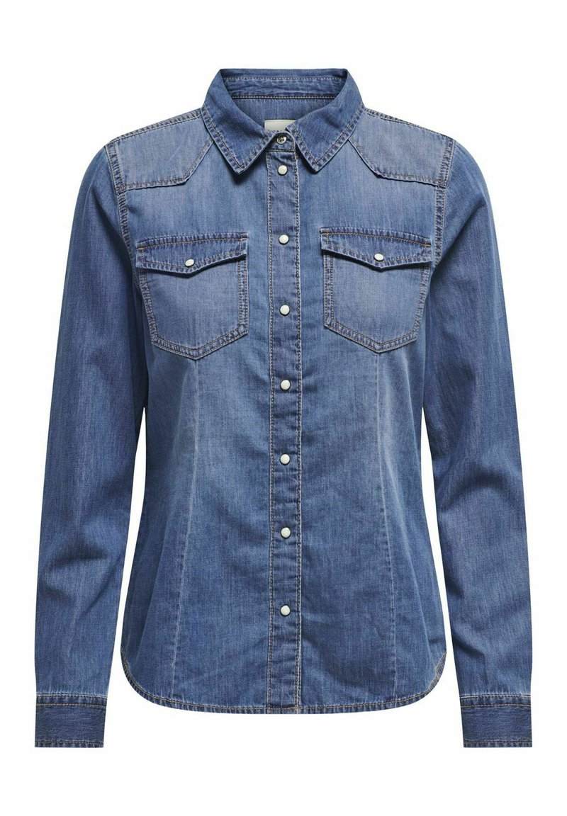 ONLY ONLALEXA SHIRT ANA - Button-down blouse - medium blue denim/blue ...