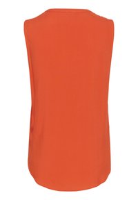 Débardeur sans manches en tissu orange vif avec une texture lisse, encolure arrondie et ourlet arrondi. Pas de motifs ni d'accents visibles.