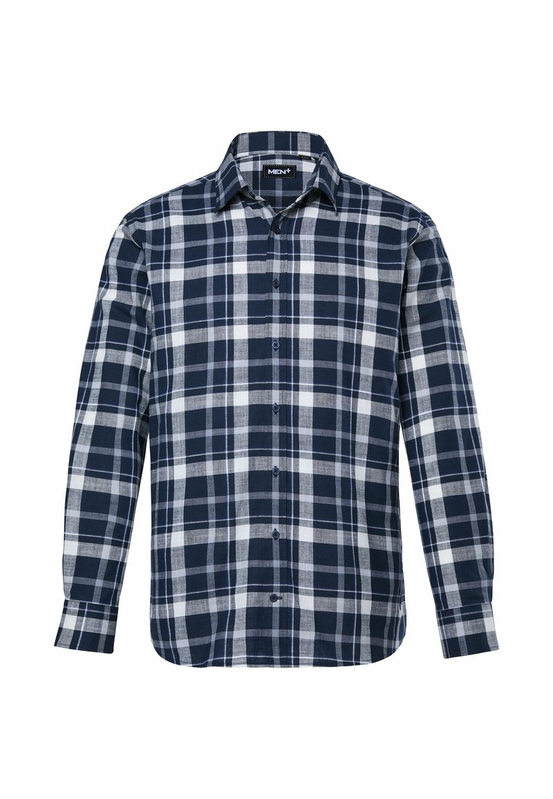 Men Plus LOOK CHECK LONG SLEEVE, KENT COLLAR, - Shirt - navy blue/dark ...
