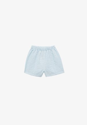Helle blaue Shorts aus strukturiertem Stoff, mit einem elastischen Bund und lockerer Passform. Keine Taschen oder sichtbare Beschläge.