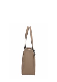 Braune Lederhandtasche mit doppelten Schulterriemen, strukturierter Form, kontrastierenden Nähten und glatter Oberfläche.