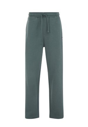 Tumši zili zaļas sporta bikses no mīksta kokvilnas maisījuma, ar elastīgu jostasvietu un aukliņu, sānu kabatām un brīvu piegriezumu.