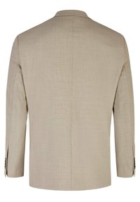 Lichtbeige blazer van een gestructureerde stof, met een enkele split aan de achterkant en lange mouwen. Bevat drie knopen aan elke manchette.