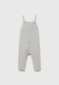 Overall in cotone grigio con bretelle regolabili, gambe affusolate e superficie texturizzata. Presenta una vestibilità rilassata e un design minimalista.