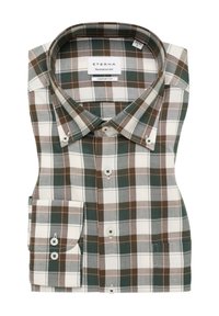 Comfort fit shirt in een geruit patroon met groene, bruine en witte kleuren. Voorzien van een button-down kraag en één borstzak.