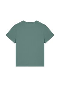 T-shirt vert menthe à manches courtes en tissu doux, avec un design uni, un col rond et sans logos ni graphiques visibles.