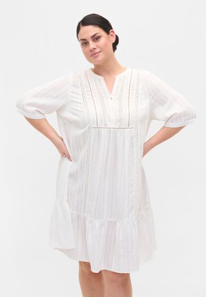 Zizzi STRIPED WITH RIBBONS - Haljina-majica - bright white