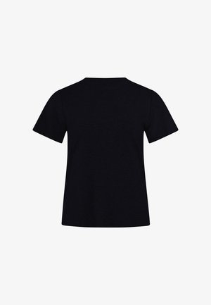 Sort, ensfarvet T-shirt med korte ærmer vist fra ryggen, med rund halsudskæring og uden synlige logoer, mønstre eller dekorationer.