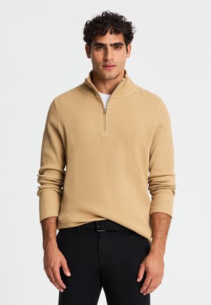 Terranova, T-SHIRT CON COLLO A ZIP - Polo - beige chiaro