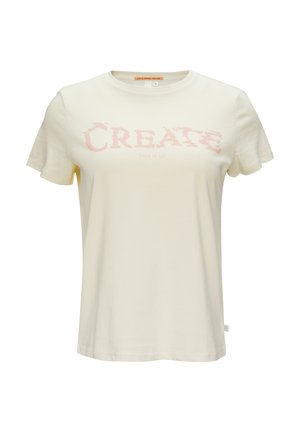 T-shirt in cotone color crema chiaro con una grafica testuale rosa usurata "CREATE" sul davanti, collo rotondo e maniche corte.