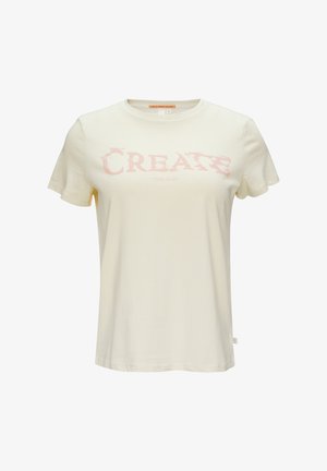 T-shirt in cotone color crema chiaro con una grafica testuale rosa usurata "CREATE" sul davanti, collo rotondo e maniche corte.