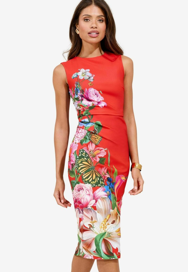 Lipsy SLEEVELESS RUCHED BODYCON - Kotelomekko - red floral