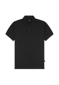 Czarna koszulka polo wykonana z teksturowanej tkaniny. Posiada klasyczny kołnierzyk, zapięcie na trzy guziki i krótkie rękawy. Dyskretny logo z boku.