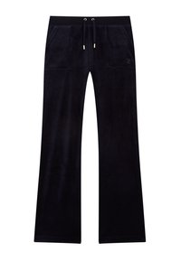 Vidgade, mörkblå sweatshirtbyxor i mjuk sammet, med snörning i midjan och två framfickor. Diskret logotyp på vänster ficka.