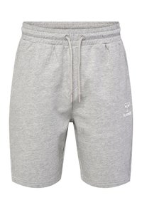 Grå bomullsshorts med elastisk midjeband, dragsko och sidofickor. Har en liten vit logotyp på vänster lår.