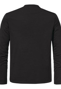 Langärmliges schwarzes Shirt, hergestellt aus strukturiertem Stoff. Verfügt über einen runden Ausschnitt und ein einfaches Design ohne sichtbare Muster oder Akzente.