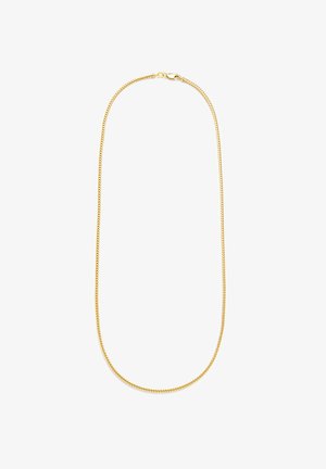 Gold-colored chain necklace with a smooth, rounded design and a lobster clasp, featuring a twisted pattern along its length.