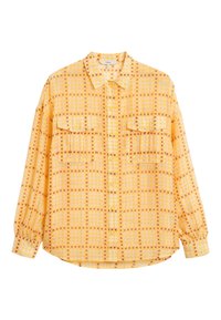 Geel geruit shirt met lange mouwen, knoopsluiting, twee borstzakken en een relaxte pasvorm. Voorzien van een gridpatroon in verschillende tinten geel.