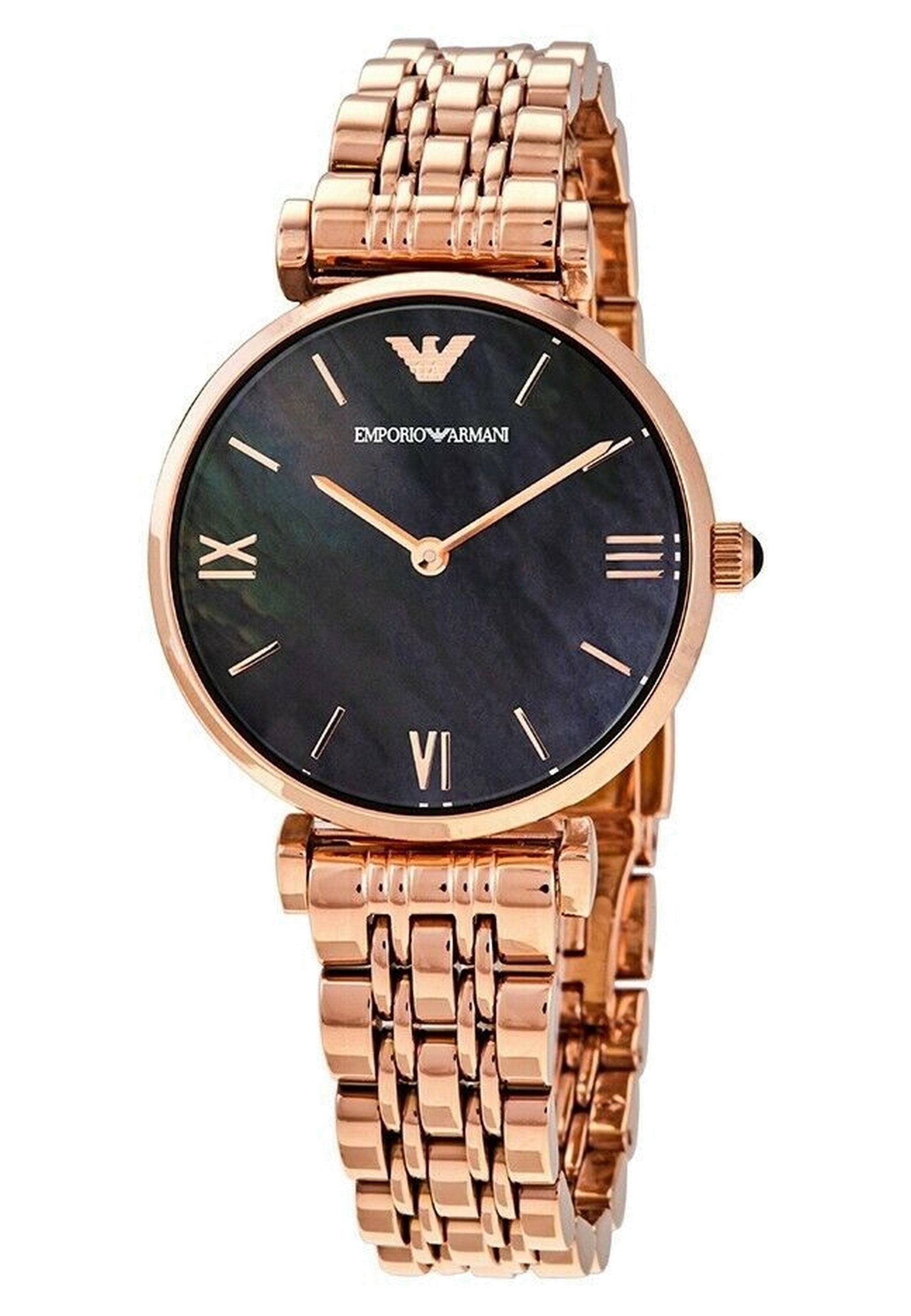 emporio armani black and rose gold watch