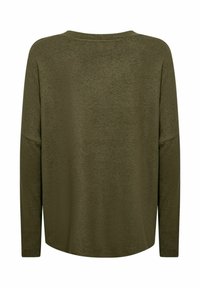 Olivgrön långärmad topp med avslappnad passform, rund halsringning och mjuk textur. Har sänkta axlar och rak nederkant.