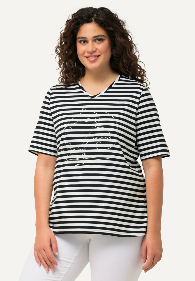 Ulla Popken STRIPED WILDLIFE GRAPHIC - Camiseta estampada - black