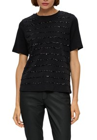 s.Oliver BLACK LABEL MIT PAILLETTEN - T-shirt print - schwarz