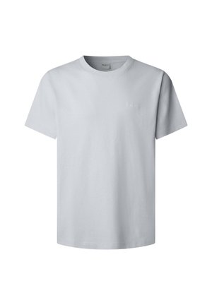 T-shirt gris clair uni à manches courtes et col rond avec une broderie de logo subtile sur la poitrine gauche.