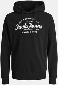 Schwarzer Baumwollhoodie mit einem vorderen Grafikdruck in Weiß, verstellbaren Kordeln und gerippten Bündchen und Saum für eine figurbetonte Passform.