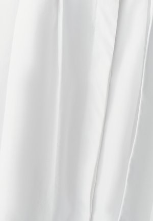 White fabric with a smooth, soft texture, featuring slight sheen and natural draping, showing folds and subtle variations in light.