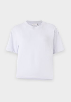 Witte katoenen t-shirt met een losse pasvorm, korte mouwen, ronde hals en zonder zichtbare patronen of versieringen. Gladde textuur.