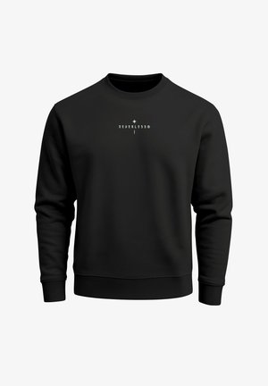 Black sweatshirt with a round neckline and long sleeves. Features the text "NEVERLESS®" in white on the chest. Smooth texture.