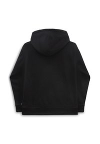 Felpa nera con cappuccio e maniche lunghe, realizzata in un tessuto morbido. Presenta un colore uniforme, polsini a coste e una forma simmetrica.