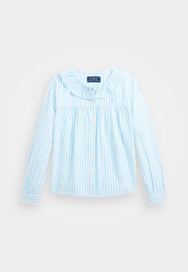 STRIPED RUFFLED LINEN COTTON SHIRT - Button-down blouse