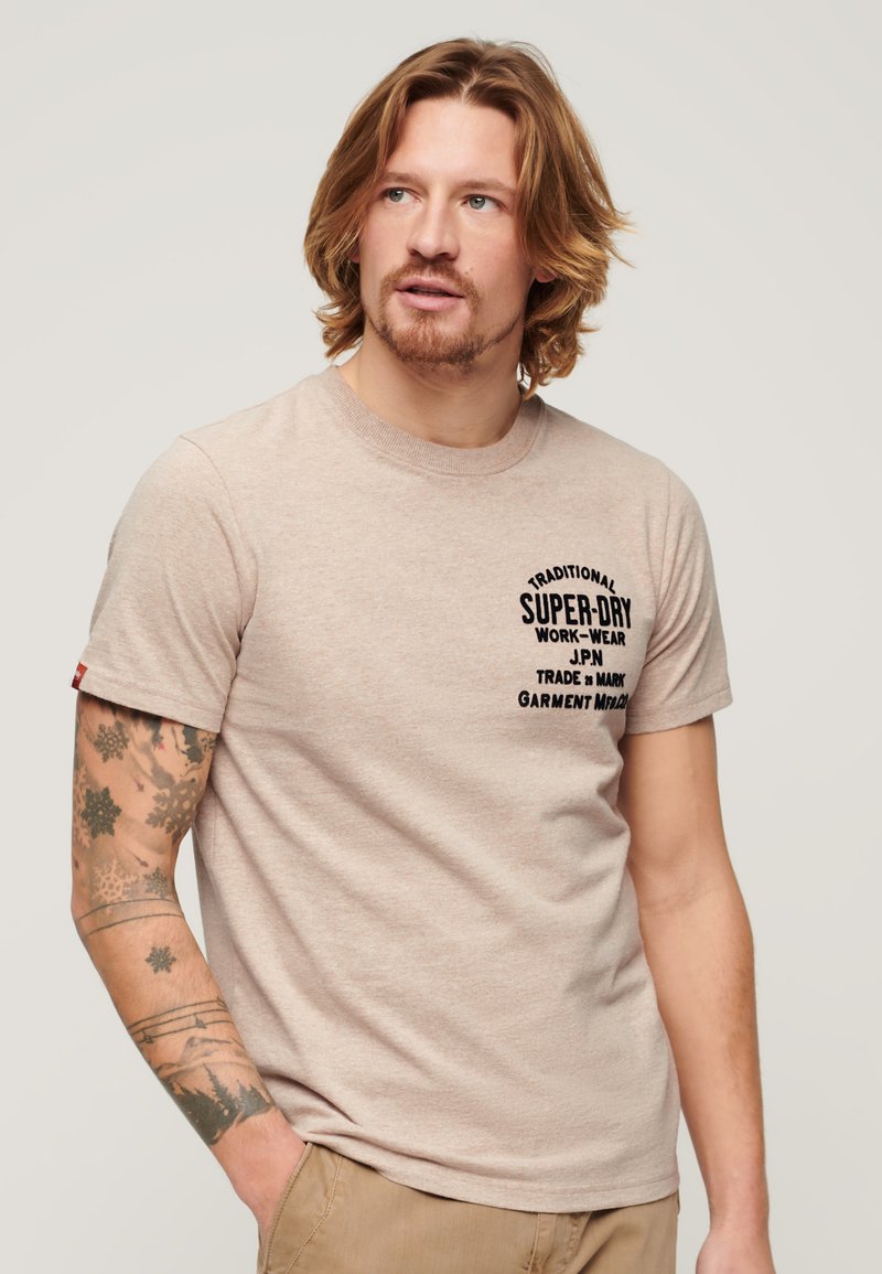 Superdry & Co WORKWEAR FLOCK GRAPHIC  - Camiseta estampada - lavin beige marl