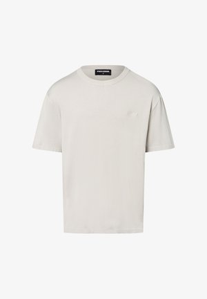 Lichtgrijs, t-shirt met korte mouwen gemaakt van zachte stof. Kenmerkt zich door een geribbelde ronde hals en een subtiele logo op de linker borst.