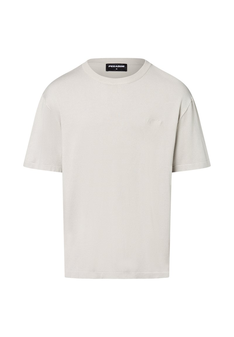 Lichtgrijs, t-shirt met korte mouwen gemaakt van zachte stof. Kenmerkt zich door een geribbelde ronde hals en een subtiele logo op de linker borst.