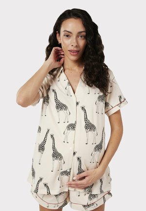 MATERNITY CREAM GIRAFFE BUTTON UP V-NECK SET - Pijama - Off White