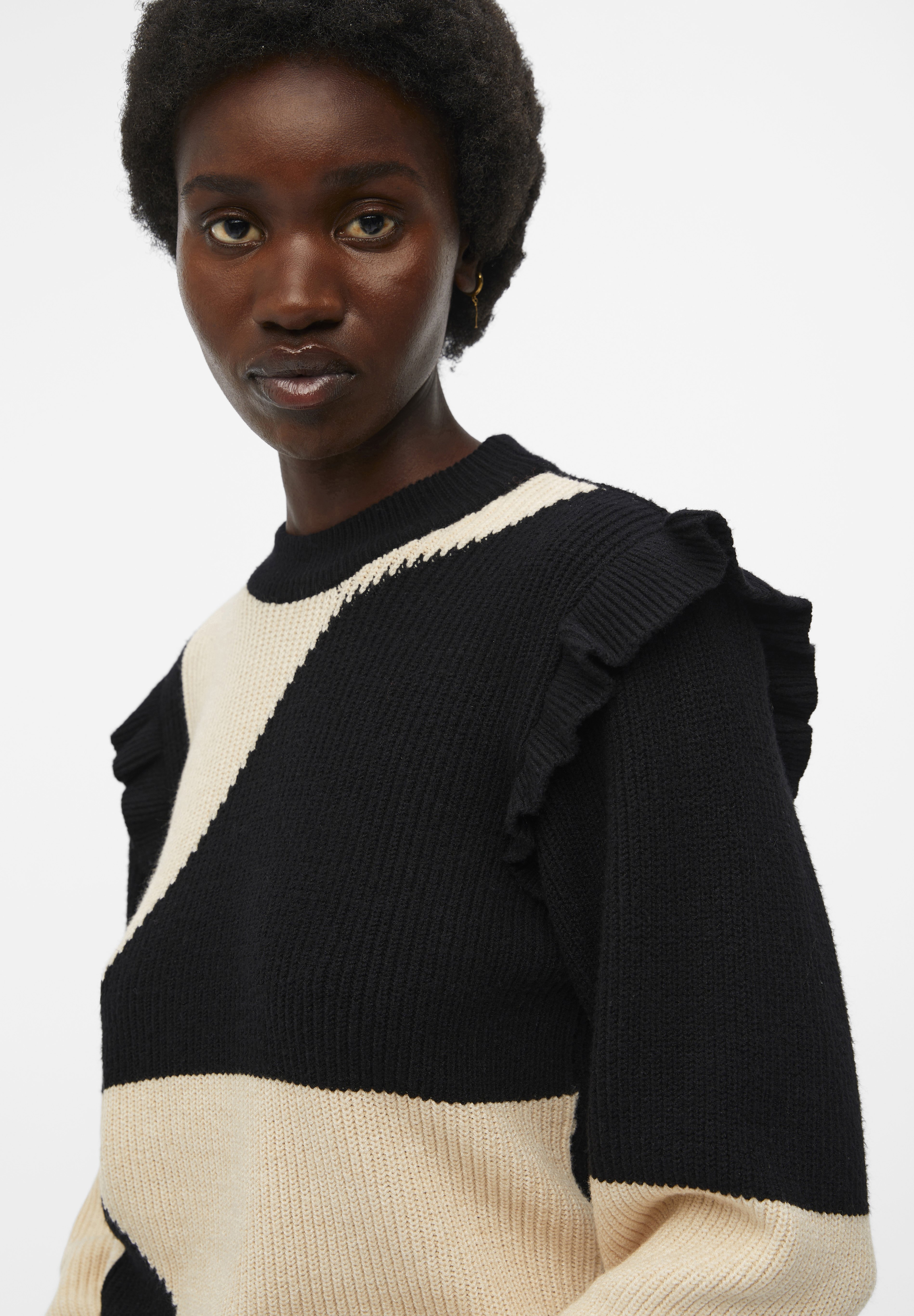 Object Dames Objmalena L/S Ruffle Pullover Noos Gebreide Trui, zwart, XL