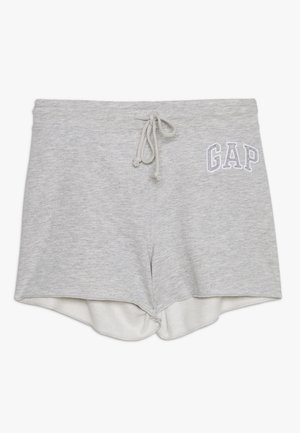 Hellgraue Baumwollshorts mit Tunnelzug am Bund und weißem "GAP" Logo auf der linken Seite.