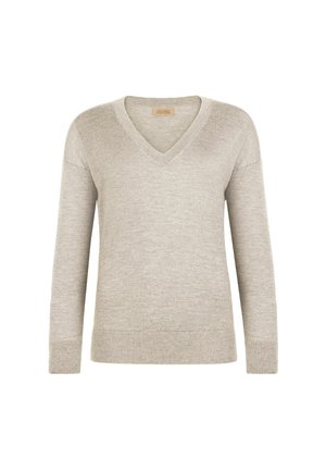 Falconeri, ULTRAFINE V-NECK WITH SLITS - Striktrøje - beige