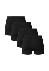 Černé bavlněné boxerky, s měkkým elastickým pasem, těsným střihem a hladkým povrchem. Čtyři kusy vystavené ve skladu.