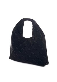 Borsa in suede nera con un motivo testurizzato unico e dettagli scintillanti. Design piegato con un manico singolo per una facile portabilità.
